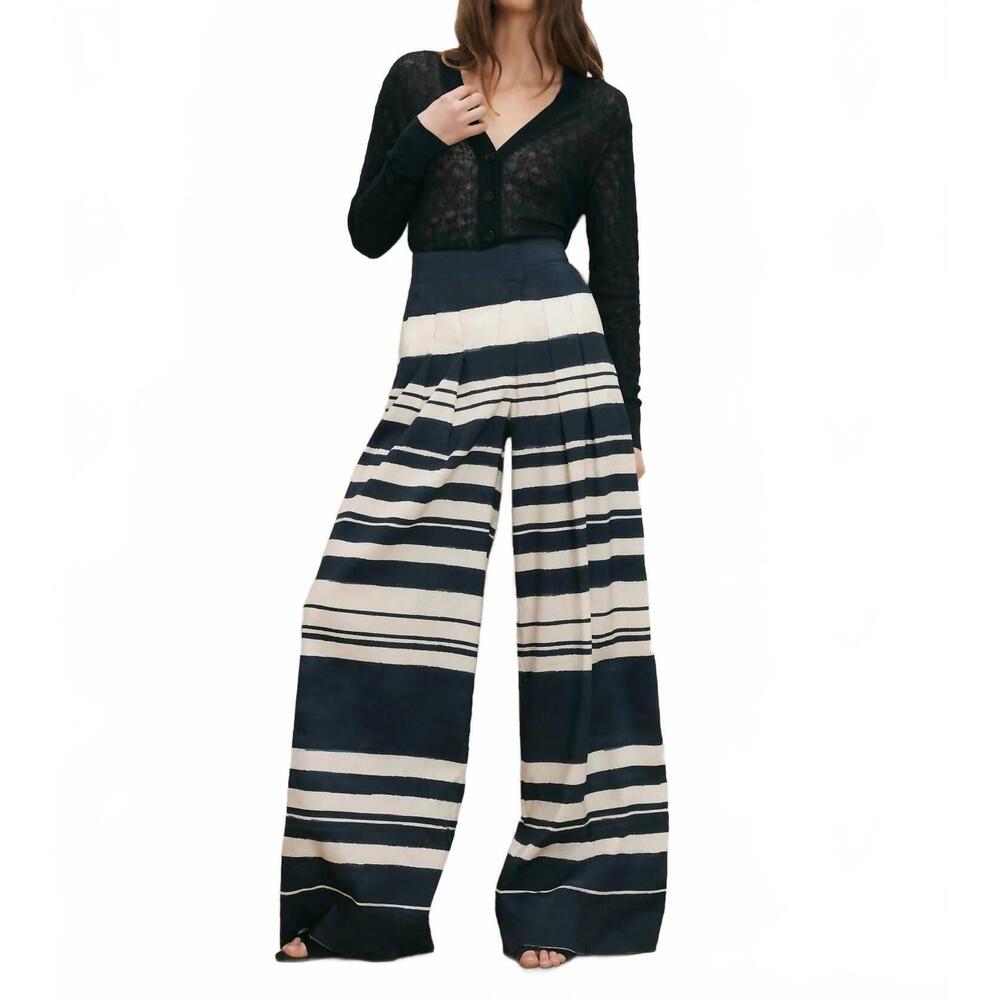 NEW VERONICA BEARD heron crossover waistband pants in navy dove white - Picture 1 of 7